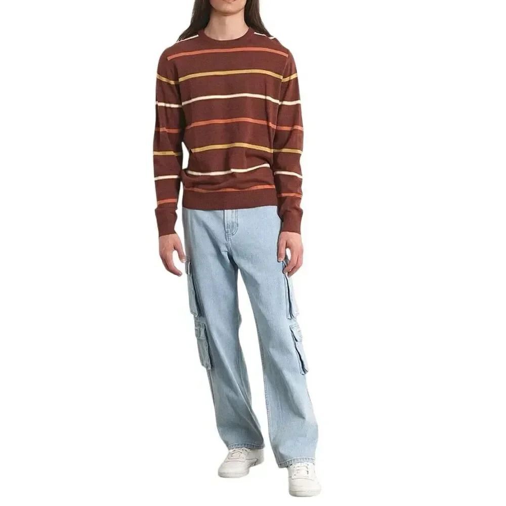 RVCA Alex Retro Striped Crew Neck Ribbed Cuffs Hem Multicolor SZ L #2298
